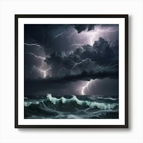 Lightning Storm Over The Ocean Art Print