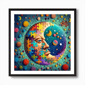 The Moon A Colourful Mosaic Art Print