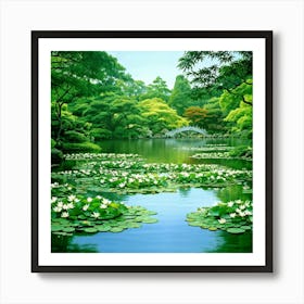 An Extended Journey Through The Lush Tropical Foliage Of A Japanese Garden Featuring Vivid Green L (1) Art Print