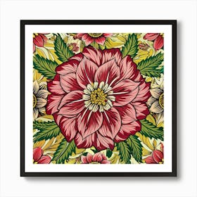 Floral Seamless Pattern With Red And Yellow Flowers Art Print