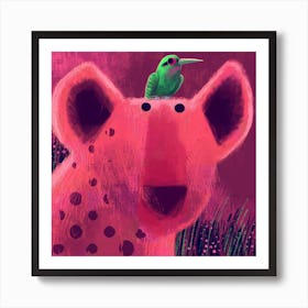 Hyena With Pesky Bee Eater Square Art Print