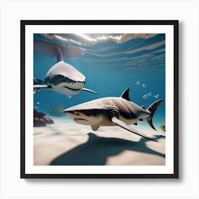 Sharks Swimming In The Ocean Art Print