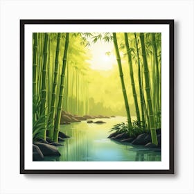 A Stream In A Bamboo Forest At Sun Rise Square Composition 328 Art Print