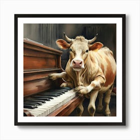 Cow Playing Piano 3 Art Print