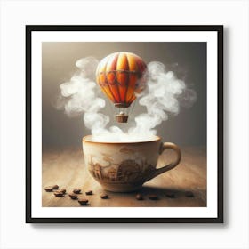 Hot Air Balloon In A Coffee Cup 1 Art Print