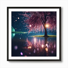 Reflections of Cascading Cherry Blossoms Art Print