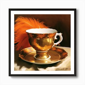 Tea Cup With Feathers Art Print