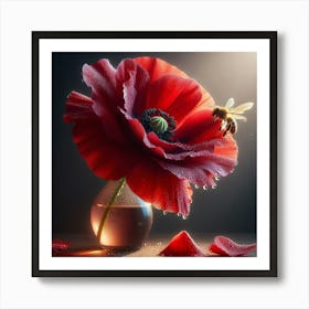 Bee And Red Poppy Art Print