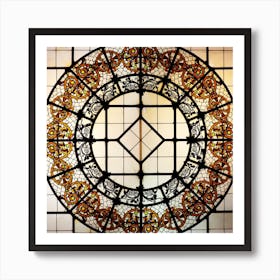 Stained Glass Ceiling Vintage Retro Photo Photography Art Italian Square Beige Architecture Art Print