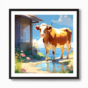 Cow In Front Of A House Art Print