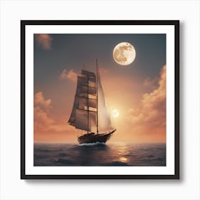 Sailing Ship At Sunset Art Print