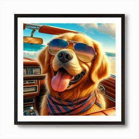 Golden Retriever In A Car, National Pet Day Art Print