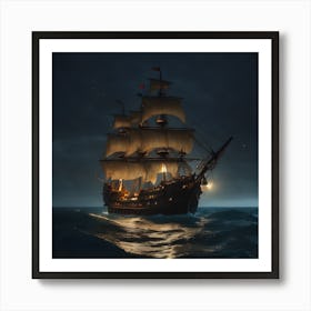 BB Borsa Pirate Ship At Night Art Print