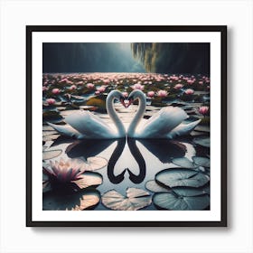 Swans In Water 1 Art Print