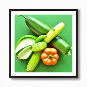 Vegetables On Green Background Art Print