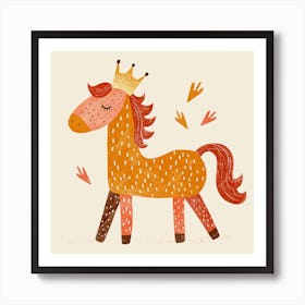 Horse With A Crown Cute Kids Room Drawing Illustration Art Print