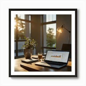 Desk With Laptop Art Print