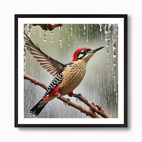 Woodpecker In The Rain 4 Art Print