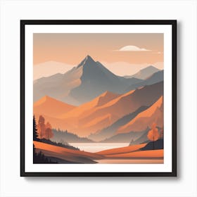 Misty mountains background in orange tone 104 Art Print