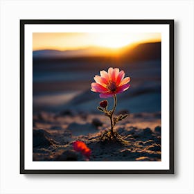 Flower In The Sand, A Blooming Flower In A Desolate Landscape Representing Hope And Resilience Art Print