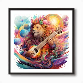 Lion With Guitar Art Print