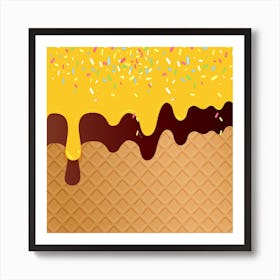 Ice Cream Waffle Vector Illustration Art Print