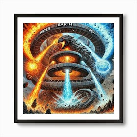 Elemental Convergence Array Neutralizing Kaiju Art Print