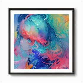 Anime Girl With Colorful Hair Art Print