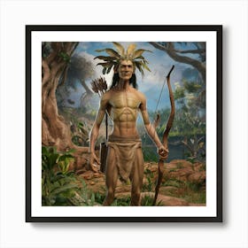 Indian Man With Bow And Arrow Art Print