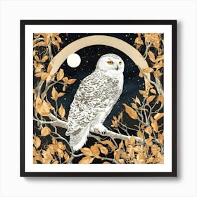 Snowy Owl On A Branch Art Print