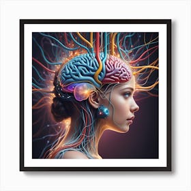 Woman With Brain And Wires Art Print