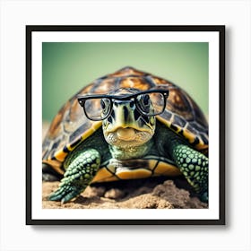 Turtle With Glasses Art Print