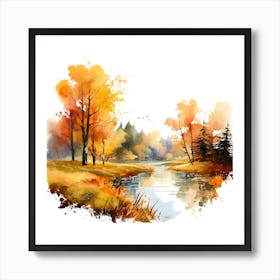 Watercolor Autumn Landscape 35 Art Print