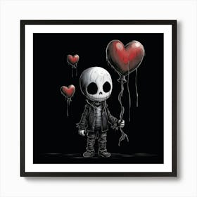 Skeleton Holding Love Balloons Art Print