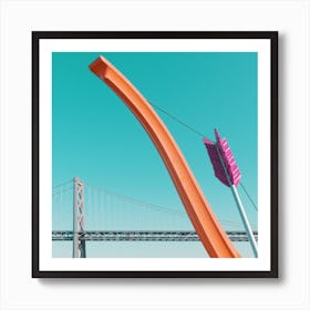 San Francisco Bridge With Giant Bow And Arrow Square Art Print
