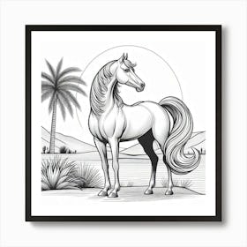 Line Art Arabian stallion 5 Art Print