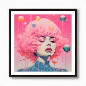 Risograph Style Surreal Illustration, Celestial Candy Colours 2 Art Print