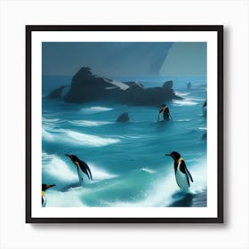 Penguins In The Ocean Art Print