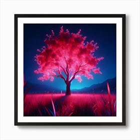 Pink Tree At Night Poster