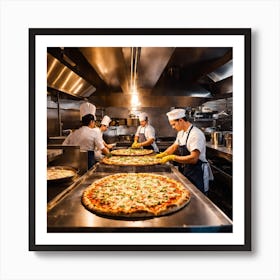 Pizza Chefs In A Restaurant Kitchen 1 Art Print