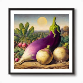 Eggplant And Radishes Art Print