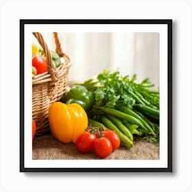 Assorted Vegetables Including Tomatoes Carrots Bell Peppers And Green Beans Harvested From A Gard (1) Art Print