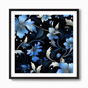 Gothic inspired shades of blue and black floral Art Print