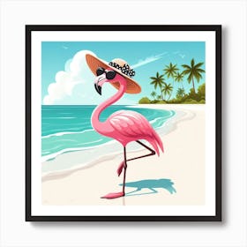 Flamingo On The Beach Art Print