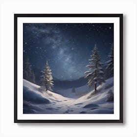 Winter Snow And Stars At Night Background Art Print