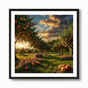 Apple Orchard At Sunset 1 Art Print