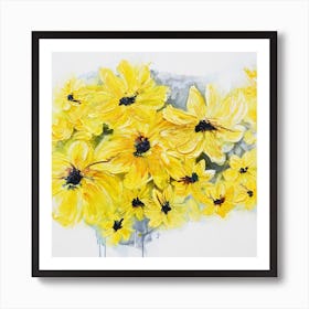 Yellow Flowers White Background Painting 1 Square Art Print