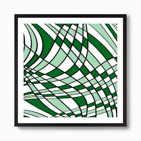 Abstract Green And White Wavy Lines Art Print