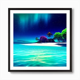 Tropical Island At Night Art Print