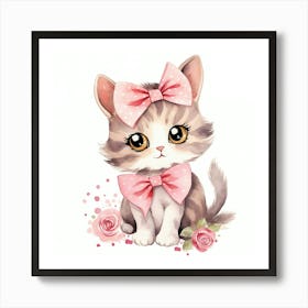 Cute Kitten With Pink Bow 1 Art Print